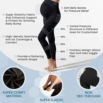 Terramed Just Think Comfort Maternity Leggings Medical Stockings Reduce Swelling Leg Cramps (8-12 mmHg) Pregnancy Leggings Over The Belly (Large, Leggings) Black