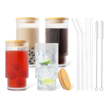 DoceMora Vintage Ribbed Glass Cups Set - Stylish & Eco-Friendly