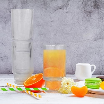 DoceMora Vintage Ribbed Glass Cups Set - Stylish & Eco-Friendly