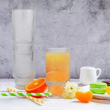 DoceMora Vintage Ribbed Glass Cups Set - Stylish & Eco-Friendly