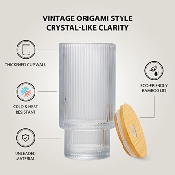 DoceMora Vintage Ribbed Glass Cups Set - Stylish & Eco-Friendly