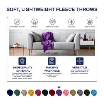 Imperial Home 50x60 Multi-Color Soft Fleece Throw Blankets - 12 Pack