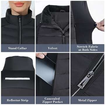 Zogeicy Womens Vest Puffer Vest for Women Lightweight Outerwear Quilted Vest Sleeveless Jacket for Running Golf Black