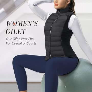 Zogeicy Womens Vest Puffer Vest for Women Lightweight Outerwear Quilted Vest Sleeveless Jacket for Running Golf Black