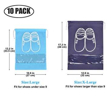 SPIKG 10 Pcs Travel Dust-proof Shoe Bags with Drawstring and Transparent Window Shoe Organizer Space...