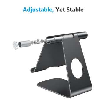OMOTON Tablet Stand Holder Adjustable, T1 Desktop Aluminum Tablet Dock Cradle Compatible with iPad Air/Mini, iPad 10.2/9.7, iPad Pro 11/12.9, Samsung Tab and More, Black