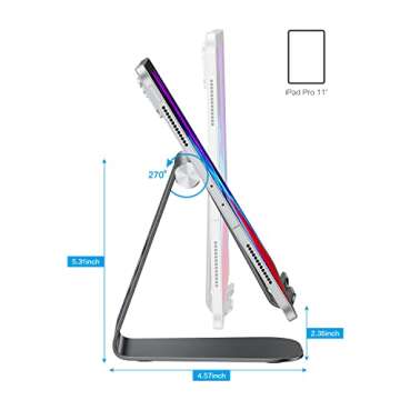 OMOTON Tablet Stand Holder Adjustable, T1 Desktop Aluminum Tablet Dock Cradle Compatible with iPad Air/Mini, iPad 10.2/9.7, iPad Pro 11/12.9, Samsung Tab and More, Black