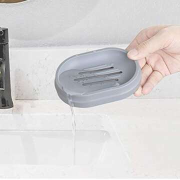 KUFUNG Soap Tray, Plastic Soap Dish, Soap Case Holder for Bathroom Shower Waterfall Drainer Kitchen, Keep Soap Dry & Easy to Clean (Grey, Plastic-Oval Shape)