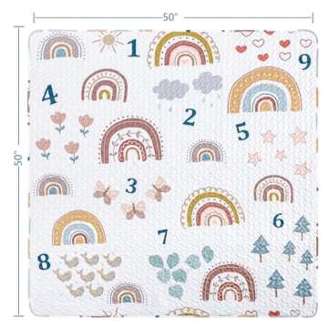 Boho Rainbow 50x50 Play Mat for Playpen, Washable Portable Baby Floor Playmat, Non Slip Foldabe Infa...