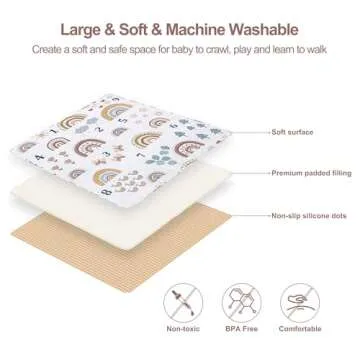 Boho Rainbow 50x50 Play Mat for Playpen, Washable Portable Baby Floor Playmat, Non Slip Foldabe Infant Crawling Mats, Tummy Time Mat Pad for Toddlers Baby Play Pen Mats for Home Or Travel