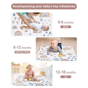 Boho Rainbow 50x50 Play Mat for Playpen, Washable Portable Baby Floor Playmat, Non Slip Foldabe Infant Crawling Mats, Tummy Time Mat Pad for Toddlers Baby Play Pen Mats for Home Or Travel