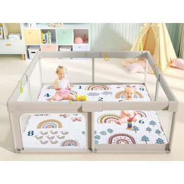 Boho Rainbow 50x50 Play Mat for Playpen, Washable Portable Baby Floor Playmat, Non Slip Foldabe Infant Crawling Mats, Tummy Time Mat Pad for Toddlers Baby Play Pen Mats for Home Or Travel