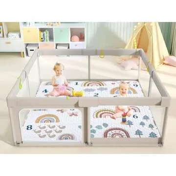 Boho Rainbow 50x50 Play Mat for Playpen, Washable Portable Baby Floor Playmat, Non Slip Foldabe Infant Crawling Mats, Tummy Time Mat Pad for Toddlers Baby Play Pen Mats for Home Or Travel