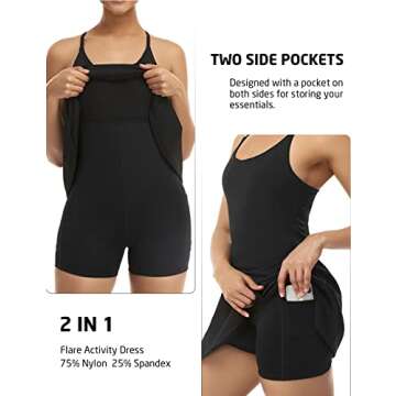 Womens Tennis Dress, Workout Dress with Built-in Bra & Shorts Pockets Exercise Dress for Golf Athletic Dresses for Women Black