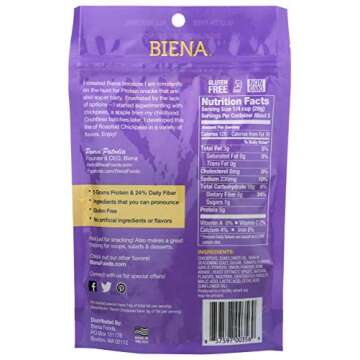 BIENA Chickpea Snacks - Crunchy Roasted Chickpeas - High Fiber Vegan Protein Snacks for Adults and Kids - 5 Ounce Individual Pack - Rockin' Ranch