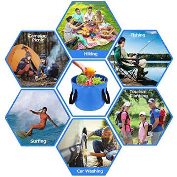 ELECTRFIRE [2019 Latest Version] Collapsible Bucket Compact 8 Gallon Portable Folding Water Container Wash Basin with Washing Mesh Basket for Traveling Hiking Fishing Boating Gardening Camping (Blue)