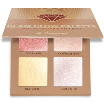 Highlighter Palette - Glow Bronzer Powder Makeup Kit with Mirror - 4 Vegan Shimmer Colors