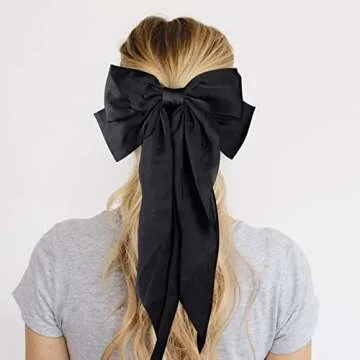 Black and Burgundy Long Tail Bow Hair Ties, Classy Women Girls Hair Styling Accessories, Gift Hair Bows Spring Clip for Mom Women Girl Stuff, 90s Vintage Big Satin French Style Headdress Decor