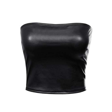 MixMatchy Women's PU Leather Crop Tube Top Strapless Sleeveless Sexy Party Clubwear Tops Black