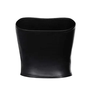 MixMatchy Women's PU Leather Crop Tube Top Strapless Sleeveless Sexy Party Clubwear Tops Black