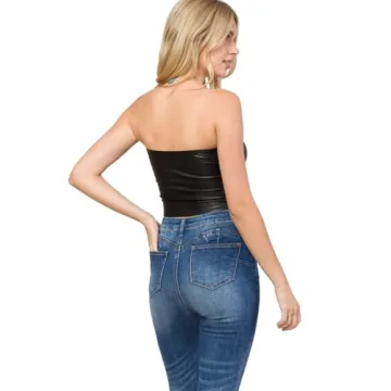 MixMatchy Women's PU Leather Crop Tube Top Strapless Sleeveless Sexy Party Clubwear Tops Black