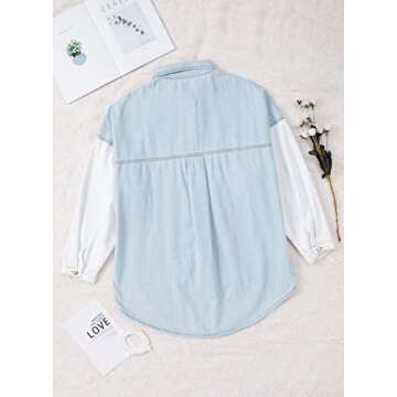 Happy Sailed Fashion Blouses for Women 2023 Fall Denim Jacke Long Sleeve Button Down Jean Jacket Boyfriend Style Oversized Shacket Jacket 2022 With Pockets Sky Blue Small