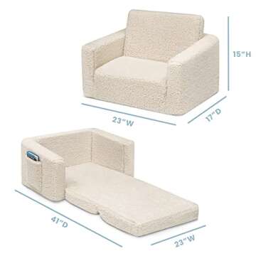 Delta Children Cozee Flip-Out Sherpa 2-in-1 Convertible Chair to Lounger for Kids, Cream