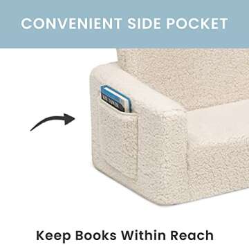 Delta Children Cozee Flip-Out Sherpa 2-in-1 Convertible Chair to Lounger for Kids, Cream