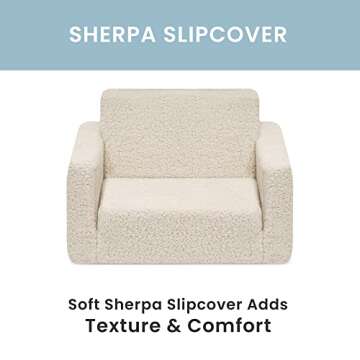 Delta Children Cozee Flip-Out Sherpa 2-in-1 Convertible Chair to Lounger for Kids, Cream