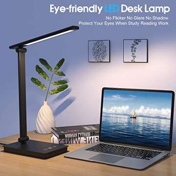 BEYONDOP LED Desk Lamp for Home Office, Desk light Dimmable Eye-caring Reading with 5 Lighting & 5 B...