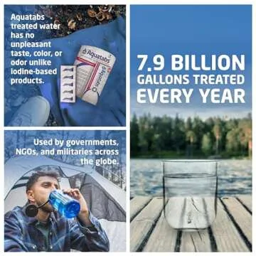 Aquatabs 49mg Water Purification Tablets (30 Pack). Water Filtration System for Hiking, Backpacking, Camping, Emergencies, Survival, and Home-Use. Easy to Use Treatment and Disinfection.