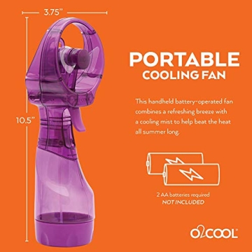 O2COOL Deluxe Purple Handheld Misting Fan Portable Cooling