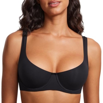 DOBREVA Women's Unlined Balconette Bra Underwire Supportive Plus Size Smooth Scoop Neck Black - Unli...