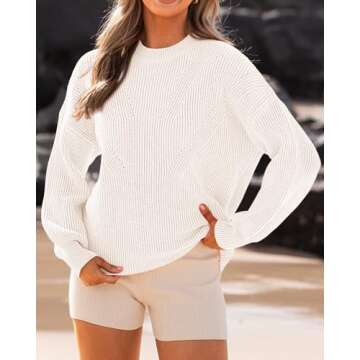 BTFBM Women's Casual Long Sleeve Pullover Sweaters Crew Neck Oversized Ribbed Knit 2024 Fall Winter Sweater Jumper Tops(Solid Beige White, Large)