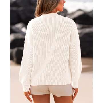 BTFBM Women's Casual Long Sleeve Pullover Sweaters Crew Neck Oversized Ribbed Knit 2024 Fall Winter Sweater Jumper Tops(Solid Beige White, Large)