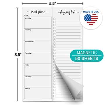 321Done Magnetic Meal Planning Notepad - Made in USA - Fridge Weekly Menu Planner Tear-Off Simple Sh...