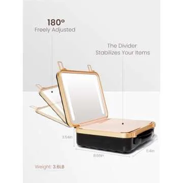 ROWNYEON Travel Makeup Case With Light Up Mirror Portable Train Case Organizer Make up Box for Girls Makeup Artist Hairstylist Casewith 5x Mirror Black