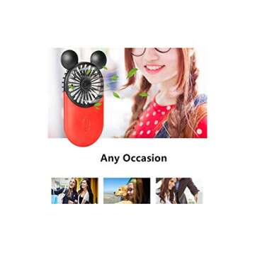 Kbinter Cute Personal Mini Fan, Handheld & Portable USB Rechargeable Fan with Beautiful LED Light, 3 Adjustable Speeds, Portable Holder, for Indoor Outdoor Activities, Cute Mouse 2 Pack (Yellow+Blue)