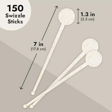 Sparkle and Bash 150 Pack Gold Glitter Swizzle Sticks for Cocktails, 7 Inches Long, Plastic Drink Stirrers for Beverages