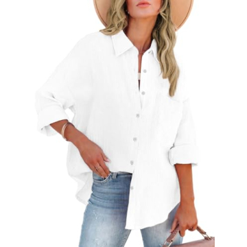 ARTFREE Womens Long Sleeve Button Down Shirts Classic Loose Fit Business Casual Collared Shirt Overs...