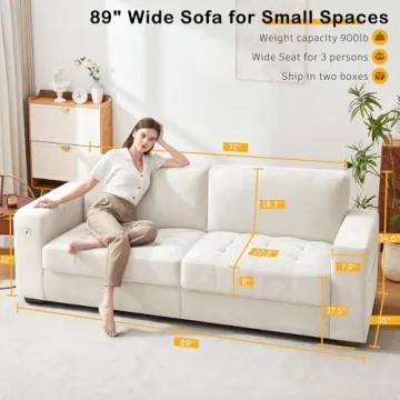 Hanherry 89" Modern Sofa with USB Ports for Cozy Living