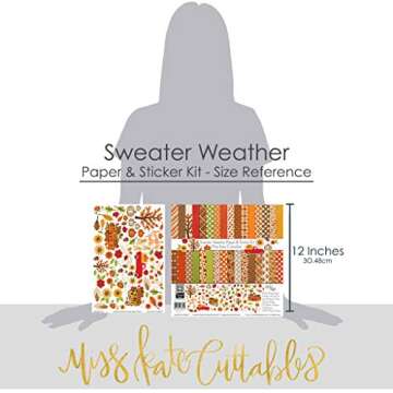 Miss Kate Cuttables Paper & Sticker Kit - Sweater Weather - 17 Double-Sided 12x12 Papers with 33 Designs & 1 8X12 Sticker Sheet - Scrapbooking Card Making Crafting