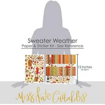 Miss Kate Cuttables Paper & Sticker Kit - Sweater Weather - 17 Double-Sided 12x12 Papers with 33 Designs & 1 8X12 Sticker Sheet - Scrapbooking Card Making Crafting