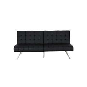 DHP Emily 71 Inch Futon Sofa Bed, Armless Upholstered Couch Sleeper with Tufted Back and Seat, Mid-Century Modern, Black Faux Leather