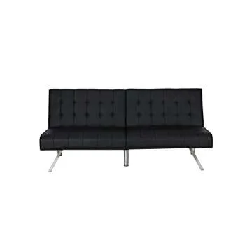 DHP Emily 71 Inch Futon Sofa Bed, Armless Upholstered Couch Sleeper with Tufted Back and Seat, Mid-Century Modern, Black Faux Leather