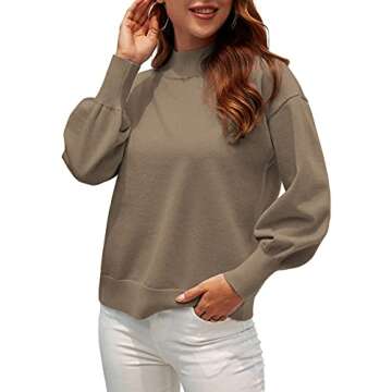 WEACZZY Sweaters for Women 2024 Fall Fashion Lantern Long Sleeve Casual Lightweight Knit Tops Loose Pullover Sweater Camel S