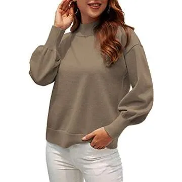 WEACZZY Sweaters for Women 2024 Fall Fashion Lantern Long Sleeve Casual Lightweight Knit Tops Loose Pullover Sweater Camel S