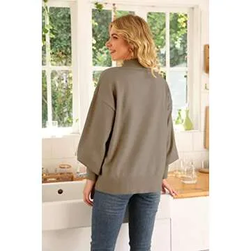 WEACZZY Sweaters for Women 2024 Fall Fashion Lantern Long Sleeve Casual Lightweight Knit Tops Loose Pullover Sweater Camel S