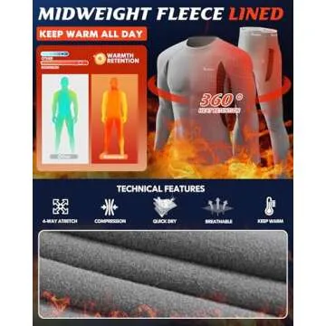 Romision Men's Thermal Underwear Set Warm Stretch Base Layer