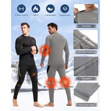 Romision Men's Thermal Underwear Set Warm Stretch Base Layer
